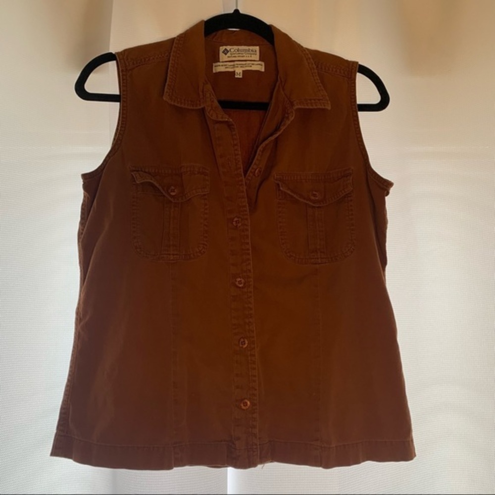 Columbia Women's Button Down Top Sleeveless Burnt Orange Rust Orange Columbia M